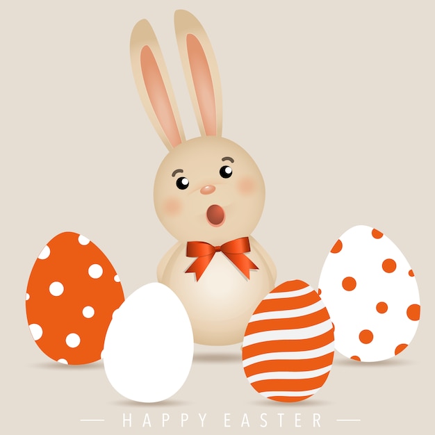 Lindo conejo de pascua con huevos