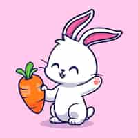 Vector gratuito lindo conejo sosteniendo zanahoria dibujos animados vector icono ilustración animal naturaleza icono concepto aislado