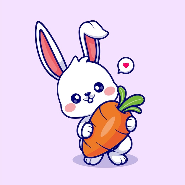 Vector gratuito lindo conejo sosteniendo zanahoria dibujos animados vector icono ilustración comida animal icono concepto aislado plano
