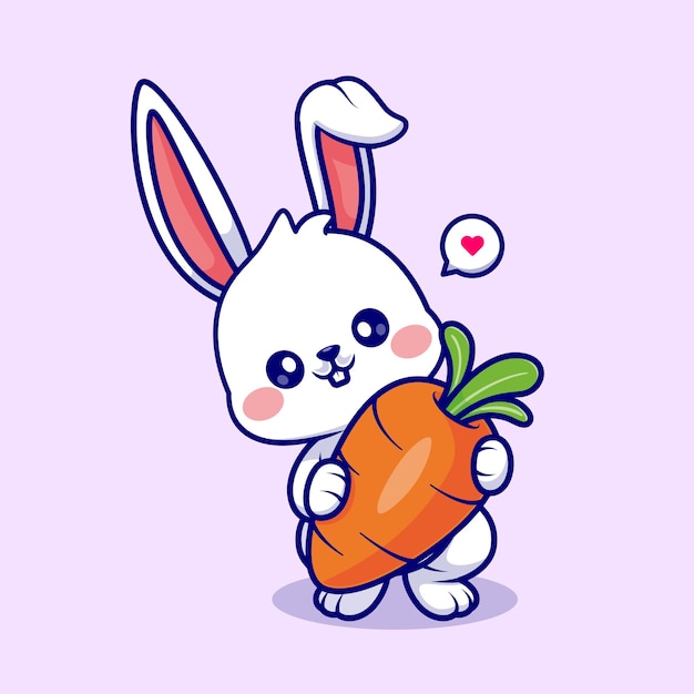 Lindo Conejo Sosteniendo Zanahoria Dibujos Animados Vector Icono Ilustración Comida Animal Icono Concepto Aislado Plano