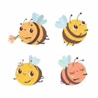 Vector gratuito lindo conjunto de abejas