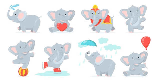 Vector gratuito lindo conjunto de elefante bebé