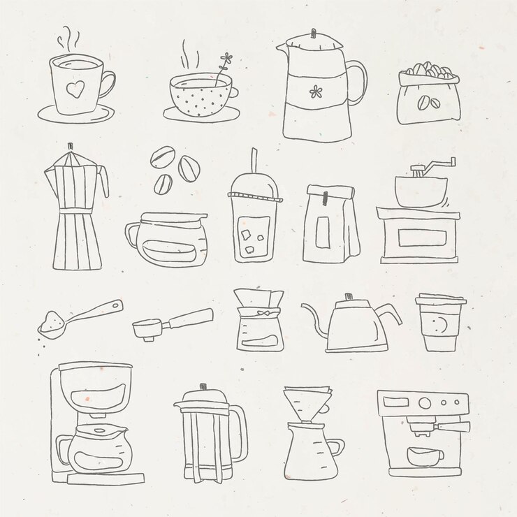 Vector gratuito lindo conjunto de elementos de diseño de doodle de café