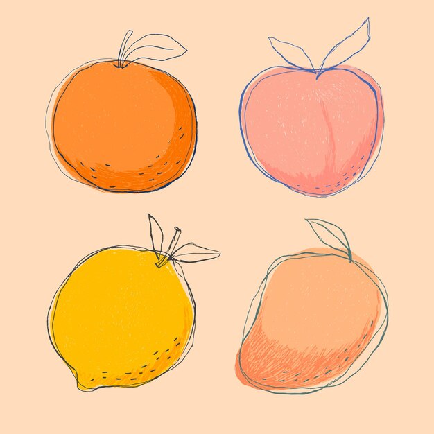 Lindo conjunto de frutas de arte doodle