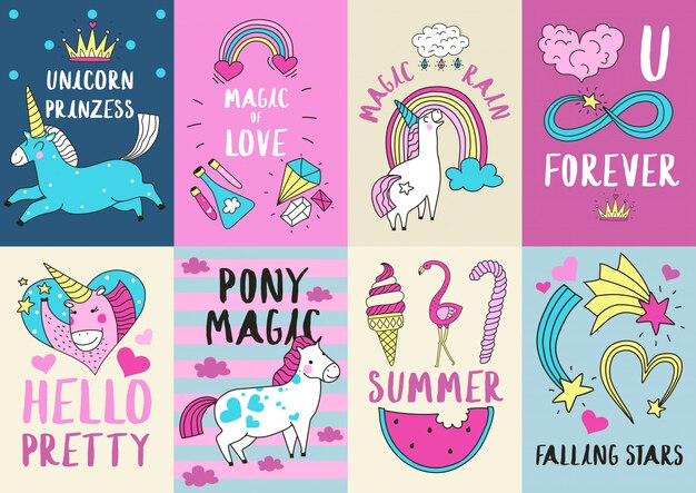 Lindo conjunto de ilustración de tarjeta mágica