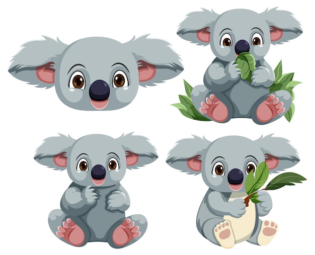 Vector gratuito lindo conjunto de personajes de dibujos animados de oso koala
