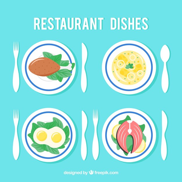 Lindo conjunto de platos para restaurante