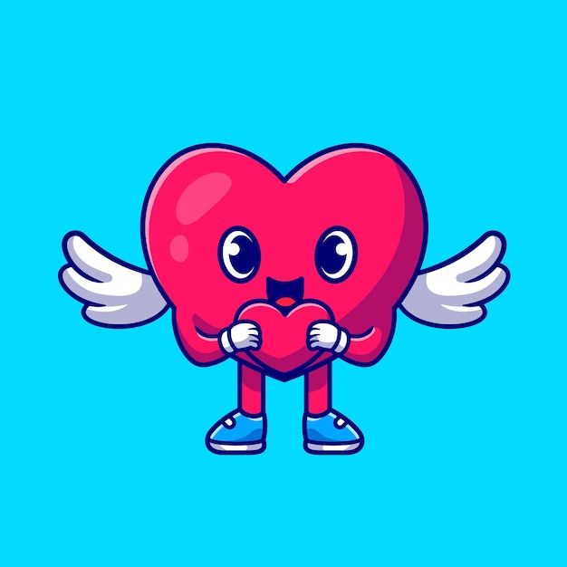 Lindo corazón ángel sosteniendo amor dibujos animados icono ilustración