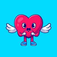 Vector gratuito lindo corazón ángel sosteniendo amor dibujos animados icono ilustración