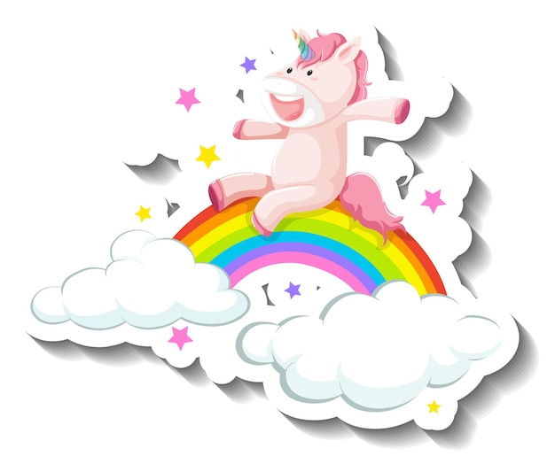 Vector gratuito lindo diapositiva de unicornio en dibujos animados de arco iris pegatina