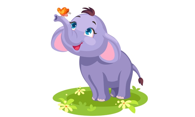 Vector gratuito lindo dibujo de elefante y mariposa para colorear