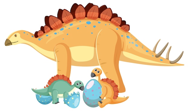 Vector gratuito lindo dinosaurio estegosaurio y bebé