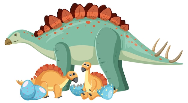 Vector gratuito lindo dinosaurio estegosaurio y bebé