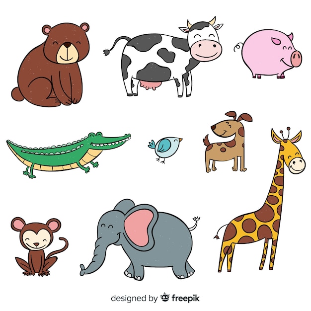 Lindo diseño plano de colección de animales
