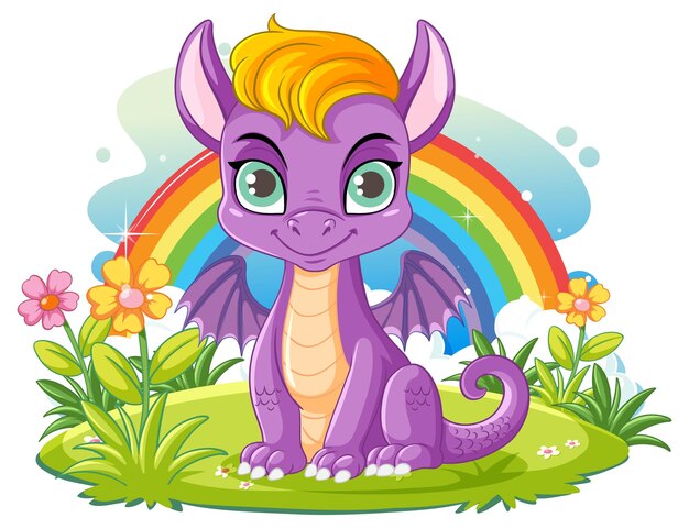Lindo dragón púrpura en estilo de dibujos animados