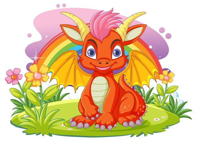 Lindo dragón rojo en estilo de dibujos animados