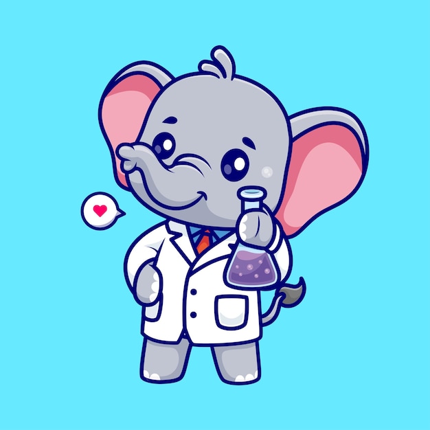 Vector gratuito lindo elefante científico sosteniendo laboratorio tubo dibujos animados vector icono ilustración animal ciencia aislada