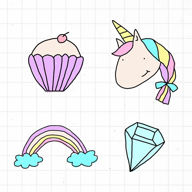 Lindo elemento de diseño de estilo garabato pastel en un vector de fondo de cuadrícula