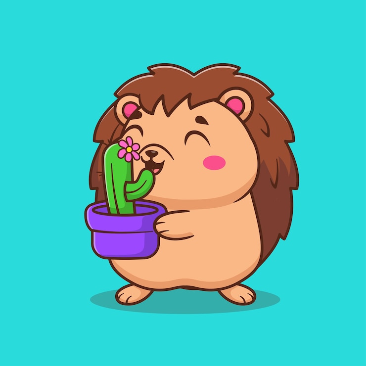 Vector gratuito el lindo erizo sosteniendo el cactus icono vectorial de dibujos animados ilustración de la naturaleza animal vector plano aislado