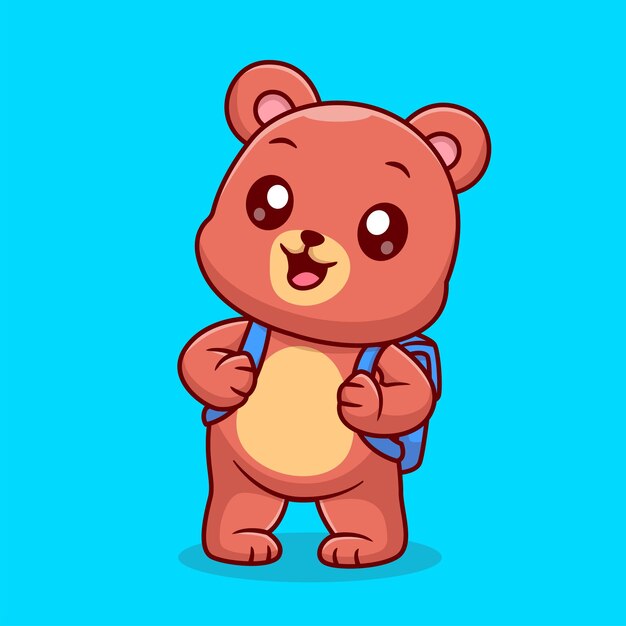 Lindo estudiante oso con mochila ir a la escuela dibujos animados icono vectorial ilustración educación de animales plano