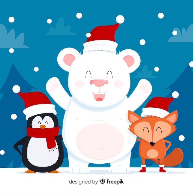 Vector gratuito lindo fondo de animales de navidad