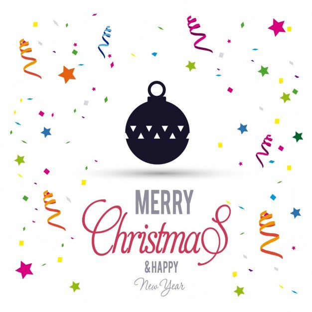 Vector gratuito lindo fondo con una bola de navidad y confeti
