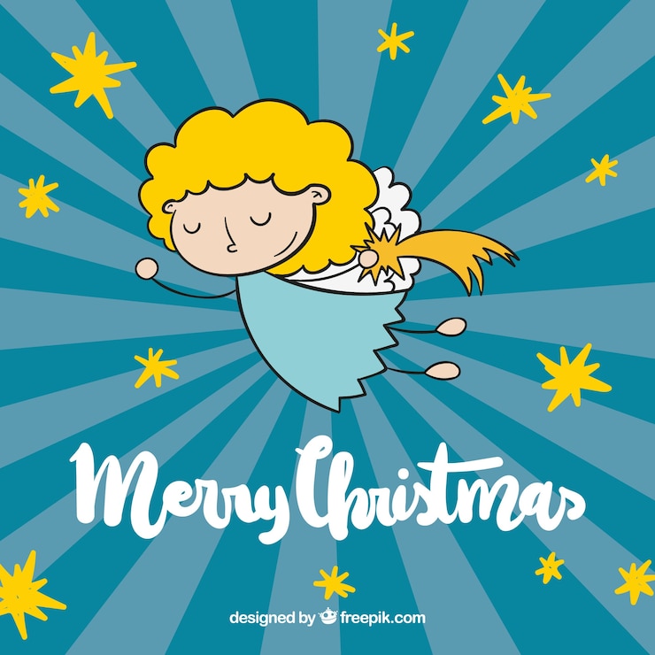 Vector gratuito lindo fondo dibujado a mano con un ángel de navidad