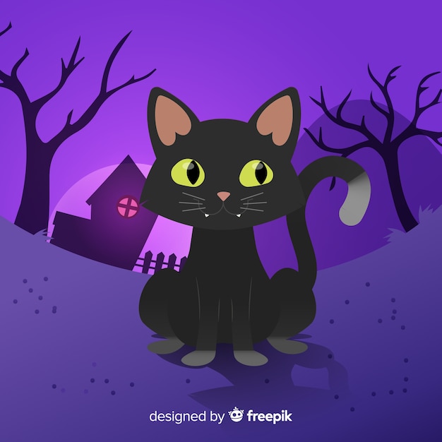 Vector gratuito lindo fondo de gato de halloween