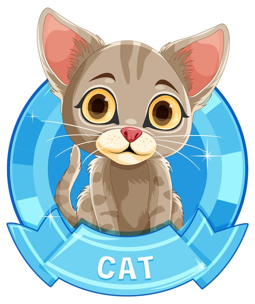 El lindo gatito de dibujos animados con insignia azul