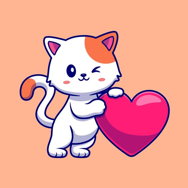 Lindo gato con amor corazón dibujos animados Vector icono ilustración