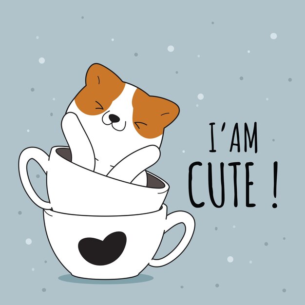 Lindo gato animal plano en la ilustración de la taza para niños Lindo personaje de gato