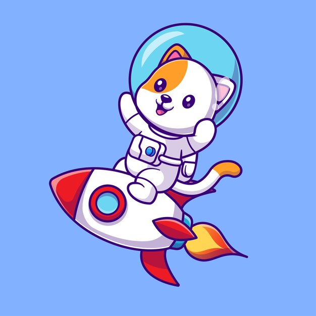 Lindo Gato Astronauta Montar Cohete En El Espacio Dibujos Animados Vector Icono Ilustración. ciencia animal aislada