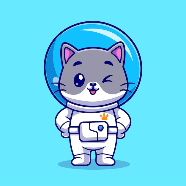 Lindo Gato Astronauta De Pie Dibujos Animados Vector Icono Ilustración Animal Ciencia Icono Concepto Aislado