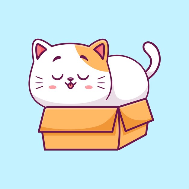 Lindo Gato En Caja Dibujos Animados Vector Icono Ilustración Animal Naturaleza Icono Concepto Aislado Vector Plano