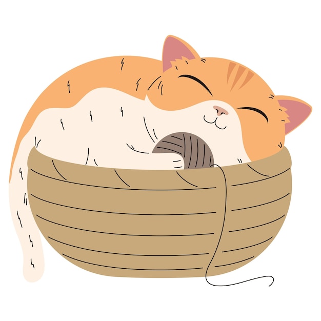 Vector gratuito lindo gato durmiendo con hilo de lana