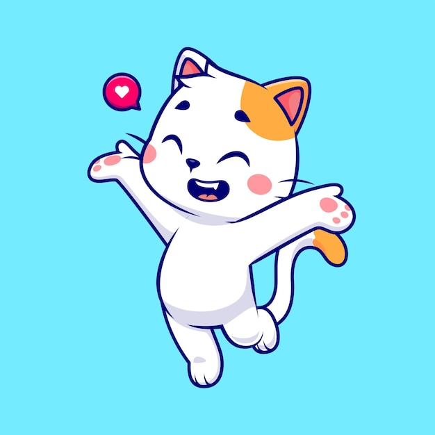 Lindo Gato Feliz Dibujos Animados Vector Icono Ilustración Animal Naturaleza Icono Concepto Aislado Vector Premium