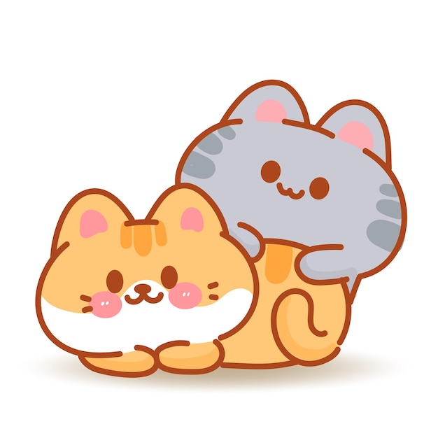 Un lindo gato gris se aferra a la espalda de un gato naranja Ilustración vectorial dibujada a mano de dibujos animados