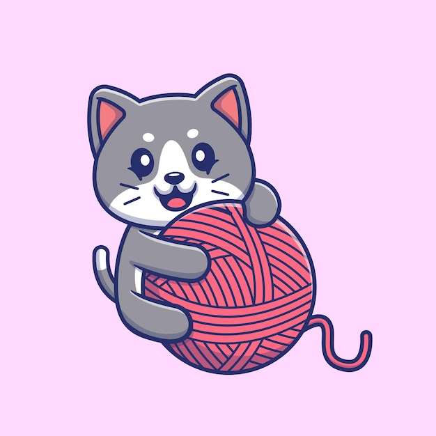 Lindo gato jugando hilo bola dibujos animados Vector icono ilustración Animal naturaleza icono concepto aislado