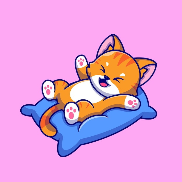 Lindo gato jugando en la ilustración de icono de dibujos animados de almohada.