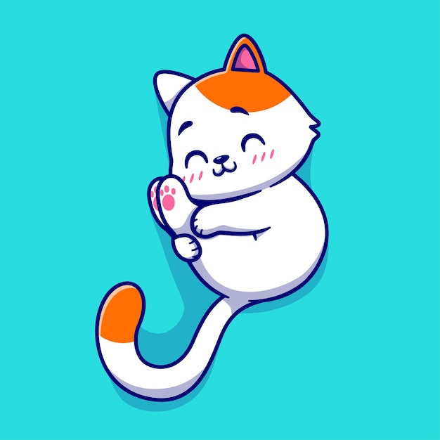 Lindo gato jugando Pow Cartoon Vector icono ilustración. Concepto de icono de naturaleza animal aislado Vector Premium. Estilo de dibujos animados plana