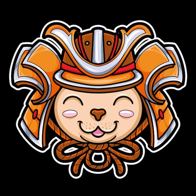 Vector gratuito lindo, gato, llevando, samurai, casco, vector