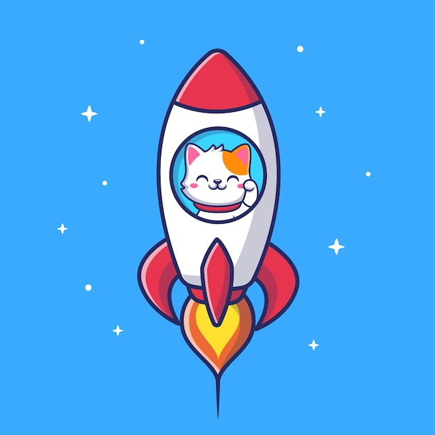 Vector gratuito lindo gato montando cohete dibujos animados vector icono ilustración animal ciencia icono concepto aislado plano