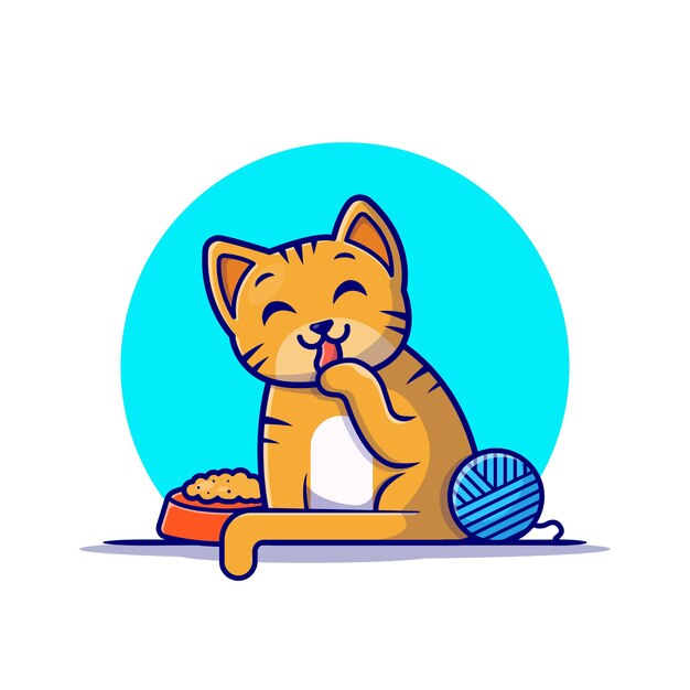 Lindo gato con personaje de dibujos animados de bolas de hilo. Naturaleza animal aislada.