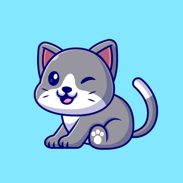 Lindo Gato Sentado Dibujos Animados Vector Icono Ilustración Animal Naturaleza Icono Concepto Aislado Plano Vector