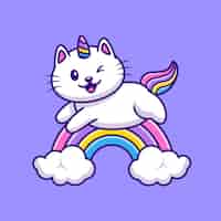 Vector gratuito lindo gato unicornio volando ilustración de dibujos animados. concepto de icono de fauna animal