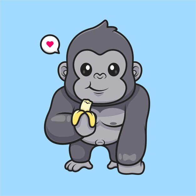 Lindo gorila comiendo plátano dibujos animados Vector icono ilustración comida Animal icono concepto aislado plano