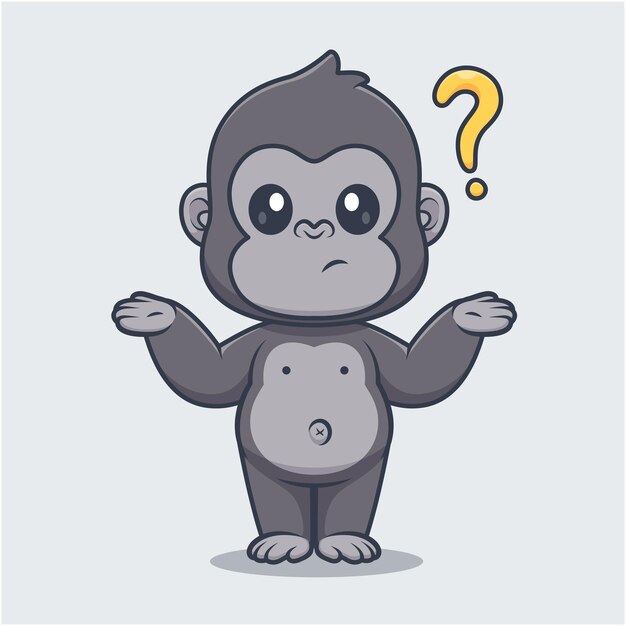 Lindo Gorila Confundido Dibujos Animados Vector Icono Ilustración Animal Naturaleza Icono Concepto Aislado Plano