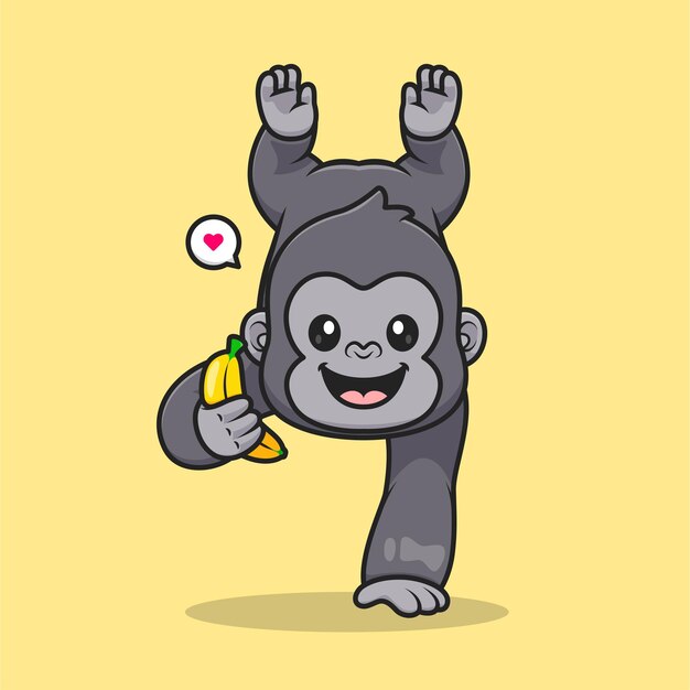 Lindo gorila sosteniendo plátano dibujos animados Vector icono ilustración comida Animal icono concepto aislado plano