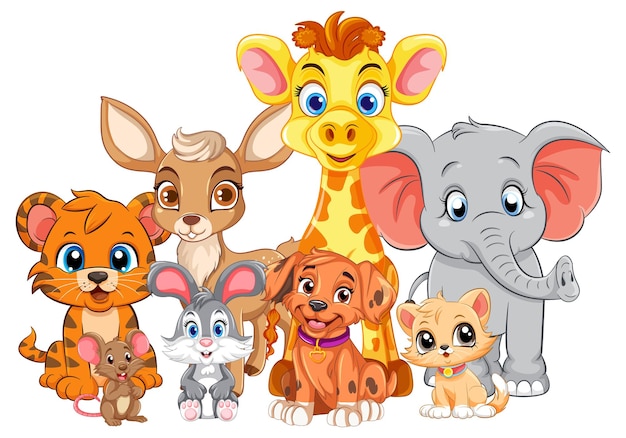 Lindo grupo de animales salvajes