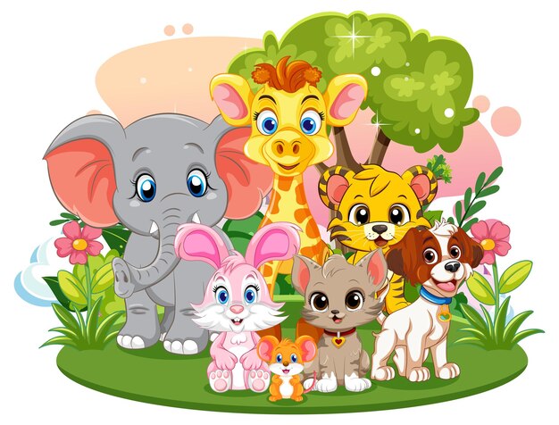 Lindo grupo de animales salvajes
